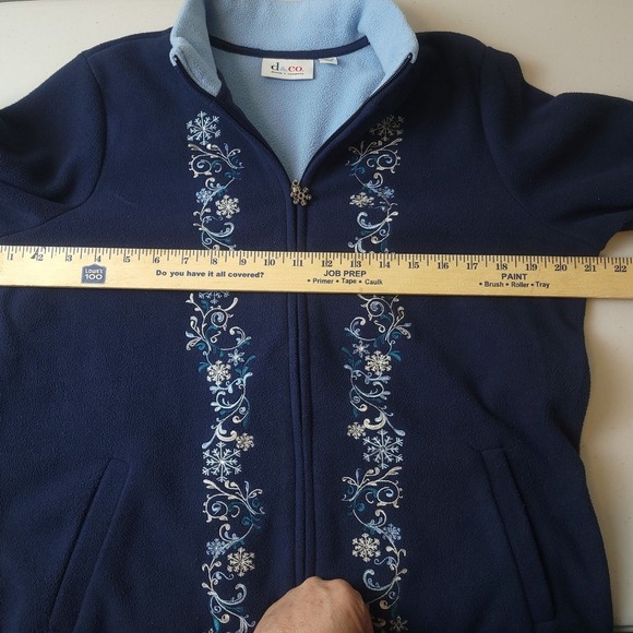 Denim & Co Fleece Jacket Womens L Navy Blue Embroidered Snowflake Zip Excellent - Picture 6 of 7